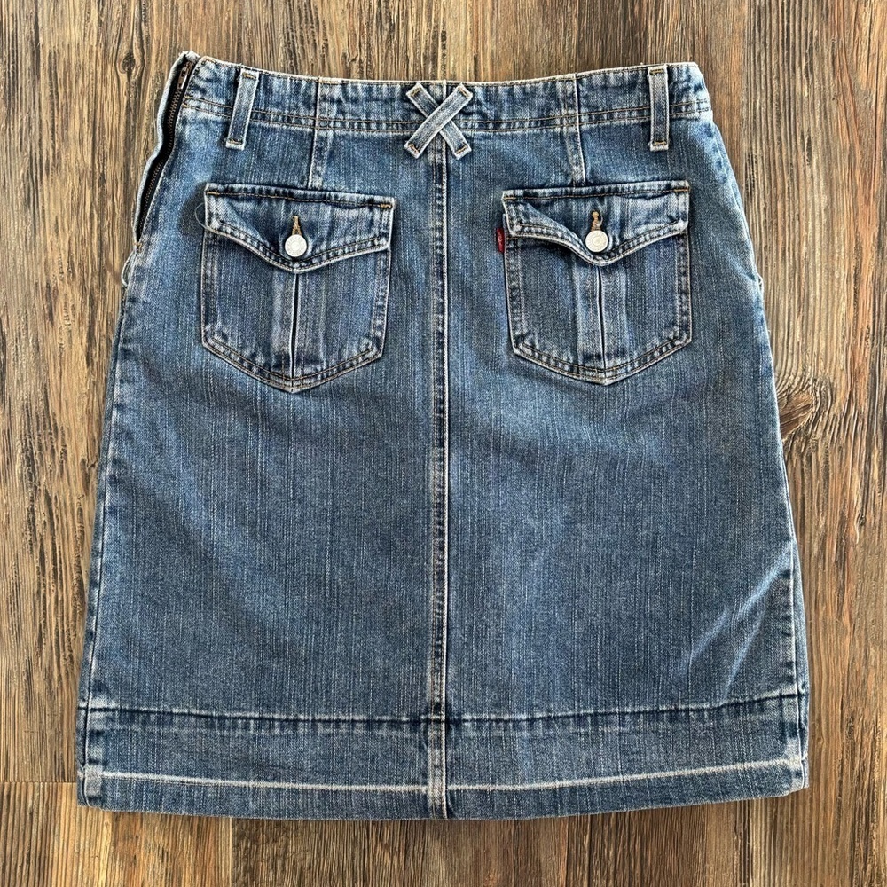 Levis Cavalry Jean Skirt Womens 8 Mis Blue Denim Side Zip Front Slit X Loops